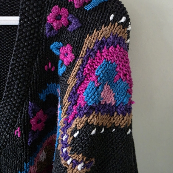 Maggie Lawrence L 90s Cottagecore Eclectic Boho Paisley Intarsia Knit Cardigan - Picture 7 of 15